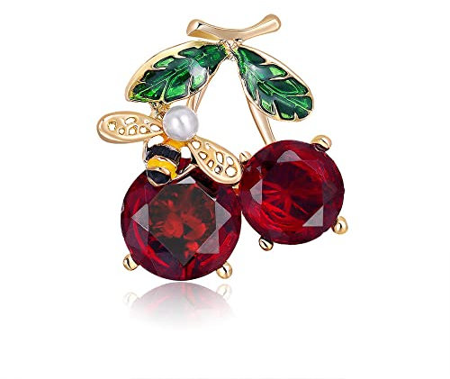Liyinco Elegante Rubin-Kirsch-Brosche Schmucknadel Brosche Zubehör Geschenke für Frauen Männer Mädchen Ehefrau Anstecknadel für Hut Tasche Hemd Kleid Party Bankett