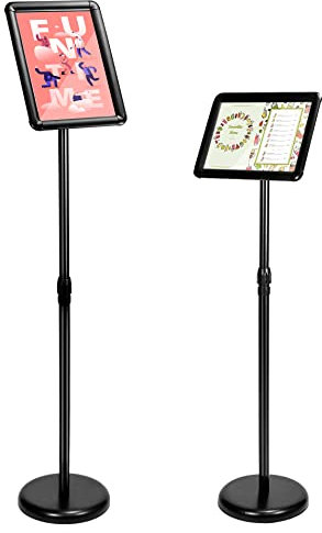 QWORK® A4 Plakatständer Infoständer - Sichere Ecke – Aluminiumlegierung - 360° Drehbares - Höhenverstellbar 75~120cm (Schwarz, A4)