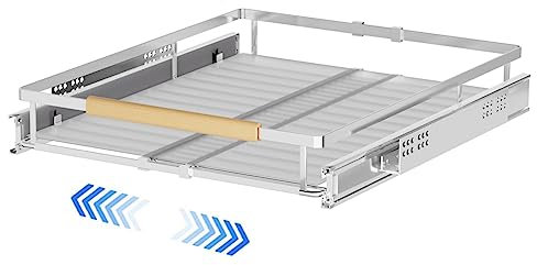 MIYUPTC Expandable Pull Out Drawer Cabinet Organizers, Slide Out Pantry Shelves Wire Pull Out Storage Shelf Drawer Basket for Kitchen Base Cabinet Organization, Chrome, 12''-18.2''W x 16.9''D