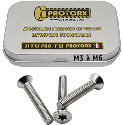 Vis Tête Fraisée Torx M5 x 30mm : Boîte 10 Pcs pour Rondelles Métal Écrou | Inox Acier A2 Anti-Rouille | DIN 965 | Boîte Rangement PROTORX