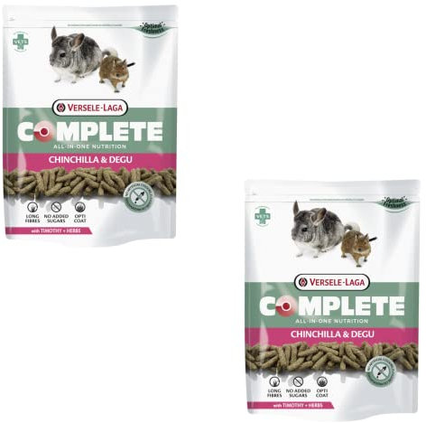 Versele-Laga Complete Chinchilla & Degu | Doppelpack | 2 x 500 g | Alleinfuttermittel für Chinchillas und Degus | Faserreiche All-in-one-Extrudate | Ohne Zuckerzusatz