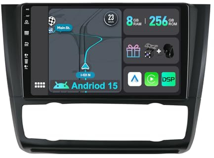 YUNTX [8GB+256GB] Android 14 2 DIN Autoradio para BMW 1 Series E81 E82 E87 E88 (2008-2012)-[Integrado CarPlay/Android Auto/DSP/GPS]-IPS 2.5D 9”Touch Screen-CAM+Mic-Dab/Bluetooth 5.0/360 Cámara