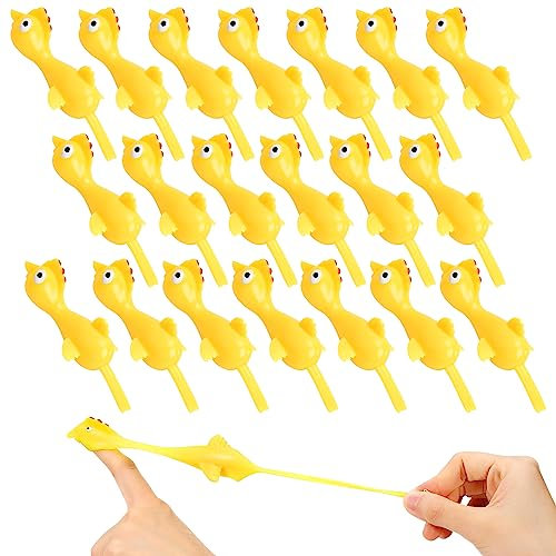 LoQuick 20pcs Poulets Frondeurs, Poulet à la Fronde Poulets Volants Extensibles Jouet Volant de Doigts Jouet d'Éjection, Jouet Collant Volant Cadeau Drôle Soulager Le Stress