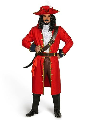 Spooktacular Creations Piraten-Kapitän-Kostüm-Set für Herren, rotes Deluxe-Kapitän-Outfit für Erwachsene, Halloween, Verkleidung, Party, Cosplay, Standard