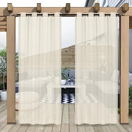Rosnek Outdoor Vorhang Wetterfest Transparent mit Obere Ösen,B132xH244cm Wasserdicht Outdoorvorhänge Außenvorhang für Balkon Terrasse Garten Pergola Pavillon Sichtschutz,2 Stück,Beige