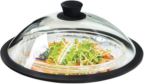 OEC Vented Splatter Guard Microwave Glass Cover with easy grip handle - 100% Food Grade Tempered Glass & BPA Free Silicone rim. Compatible with Plates, Bowls and Meal Prep Containers, Dishwasher Safe
