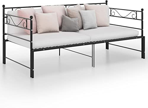 Homgoday Ausziehsofa Bettgestell Ausziehbett Sofabett Tagesbett Schlafsofa Gästebett Metallbett Funktionsbett Bettsofa Schlafsofa für Gästezimmer Wohnzimmer Schwarz Metall 90x200 cm