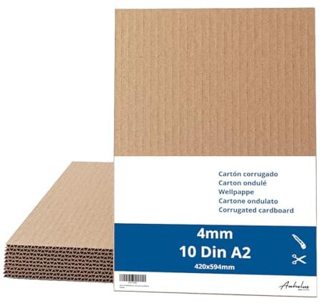 10 Fogli di Cartone Ondulato 4mm Formato A2 (42x59,4cm) - Cartone Corrugato 4mm - Per Modellismo, inserti per imballaggio, Spedizzione - Fogli di cartone rigido per Artigianato