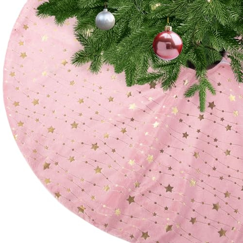 KONVINIT Weihnachtsbaumdecke Rund Rosa Plüsch Christmasbaumdecke mit Sternen Weihnachtsbaum Rock aus Kunstfell für Christbaumständer Teppich,Weihnachtsdekoration,78cm pink