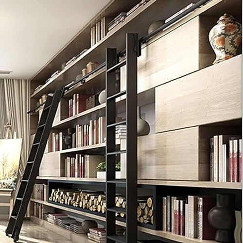 Rollbibliothek Leiter Schienenschiene - Schiebeleiter Hardware-Kit - Mit Bodenrollenrädern/Leiter, Schiebeleiter Hardware Zubehör Aus Kohlenstoffstahl, Für Zuhause/Bibliothek/Garderobe (Color : 150cm