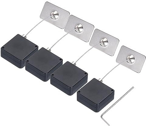 QUARKZMAN Einziehbar Kabel Schloss mit Doppelseitig Kleber Fernsteuerung Sicherheit Schloss Rechteckig für TV DVD Ausstellung Fernbedienung 600g 4Set Schwarz