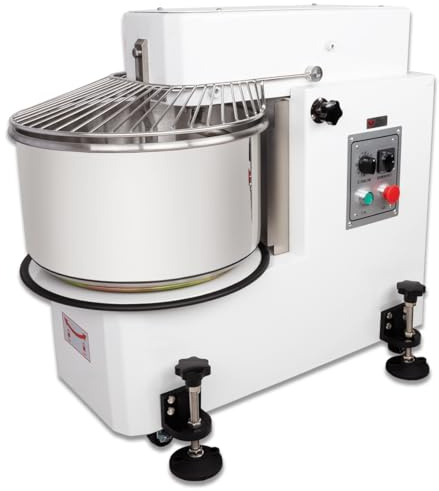 Beeketal 'BTK40' Profi Teigknetmaschine 40l auf Rollen, mit Spiralkneter und rotierender Schüssel (Knethaken 100 oder 156 U/min, Schüssel 12 oder 18 U/min), 40l Gesamtvolumen für max. 16 kg Mehl