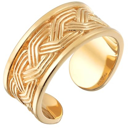 Kuzzoi Herrenring (10 mm) 925 Silber vergoldet im Vintage Look Bandring | für Männer mit Ornament Relief Goldener Ring offen verstellbar