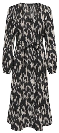ONLY Damen Onlnova Life Elite Amy Long Dress Kleid, Black/AOP:590 Rough Animal, Medium