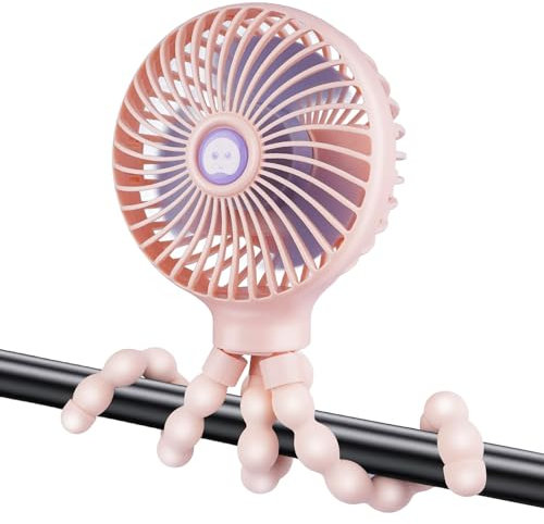 Portable Stroller Fan, With Flexible Tripod and 3 Speeds Clip On Car Seat Fan Mini Small Personal Handheld Battery Powered USB Fans, for Pram Crib Bike Treadmill Camping and Student Bed Desk