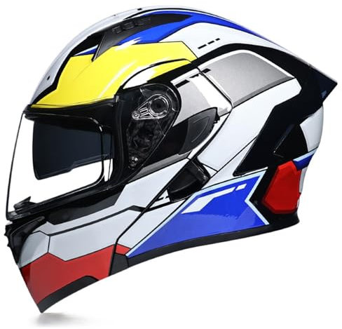 Motorrad Klapphelm mit Sonnenblende Helm Motorradhelm ECE Zertifiziert Integralhelme Vollvisierhelm Mit Doppelvisier Motorradhelm Klappbar Für Herren Damen 18,XXL