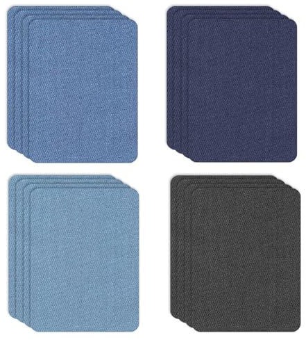 16PCS Toppe Decorazione e Riparazione Jean di Alta Stirabili, Varie Tonalità Blu, 100% Cotone, Facili da Applicare, Ideali per Aggiusti e Decoro Creativo (7.5 x 11 cm)