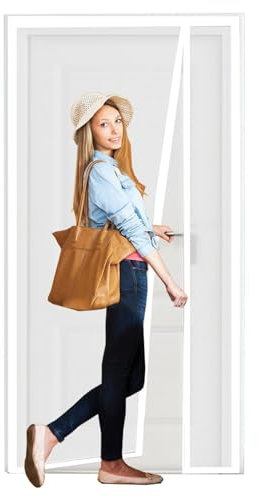 Magnet Fliegengitter Tür, 80x190cm, Seitliche Öffnung Fliegengitter Ohne Bohren Insektenschutz Fliegenvorhang, mit Klebeband, für Balkontür Terrassentür, Weiß