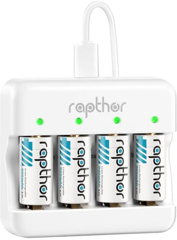 Rapthor 900mAh ricaricabili 123A / 123 batterie al litio compatibili con fotocamere Arlo VMC3030 VMK3200 VMS3130 3230C Torce Allarme Rilevatore di fumo Sensore intelligente (4 batterie + 1 ciocca)