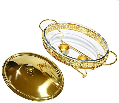 SilteD Chafing Dish Buffet Set, Glass Catering Food Warmers with Food Pans, Fuel Holder, Pot Lid and Bottom Stand for Wedding, Parties, Banquet (Size : 3L)