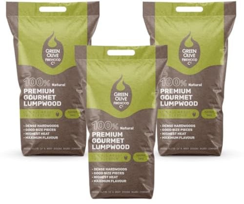 Green Olive Firewood - Premium Gourmet Lumpwood bbq Charcoal - Restaurant Grade Charcoal Barbecue - ideal for Charcoal Barbecues, fire-pits and outdoor grilling - bbq coal 5.5 Kg - 3 Pack