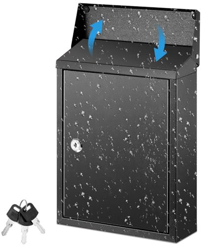 Yaocom Briefkasten aus Metall mit Schlüsselschloss, abschließbarer Briefkasten mit 2 Schlüsseln, Schloss für Bargeld, Sicherheit, Schlüssel, Büro, Outdoor, Garten (Schwarz, 30,5 x 22,9 x 7,6 cm)