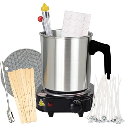 Aroparc - Candle Making Kit with Wax Melter, 40oz Double Boiler Wax Melting Pot, Thermometer, Wick Centering Device, Hot Plate and Supplies for