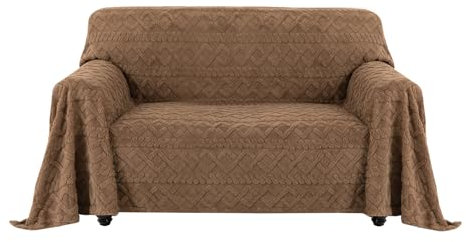 Easy-Going Jacquard Flanell Sofa Couch Überzug 2 3 Sitzer, Rutschfester Sofabezug Sofaschutz Hund Katze, Weiche Sofadecke für Bett, 1 Stück Waschbarer Sofaüberwurf, 203X300 cm/80X118 in, Kamel