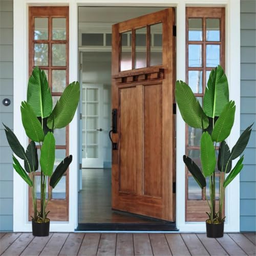 TANGZON 160CM/193CM Artificial Banana Tree, Faux Bird of Paradise Palm Tree in Pot with 10/8 Leaves, Indoor Outdoor Decorative Evergreen Potted Fake Plants for Home Office Porch Garden (2, 160CM)