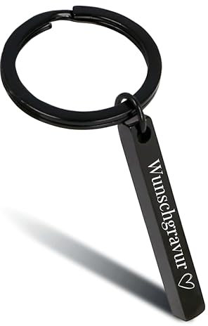 Online Schlüsselanhänger personalisiert schwarz I Schlüsselanhänger Gravur zum selbst gestalten, 4-seitig gravierbar I Personalisiertes Geschenk für Freundin, Freund, Papa I Anhänger zum Beschriften