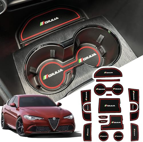 Center Console Liner for Alfa Romeo Giulia Accessories2020 2021 2022 2023 2024, for Giulia Cup Holder Mat, Door Slot Pad, Coaster Trim, Non-Slip Dust Interior, Custom Rubber Decoration Insert