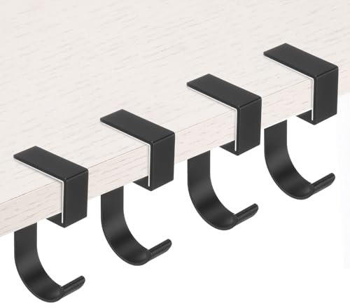 PATIKIL 4Pcs Purse Hook for Table, 5-Shaped Purse Hanger for Desk Portable Nail Free Heavy Duty Under Desk Handbag Holder Backpack Headphone Small Hook, Black