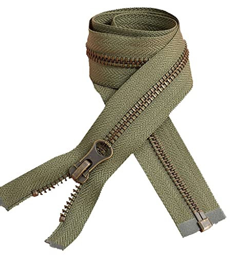 Reemplazo de cremallera de nailon, cierres de cremallera de extremo cerrado de nailon, 1 pieza 60 70 80 90 100 cm Cremallera deslizante simple/doble verde militar for ropa de bricolaje Abrigo Chaqueta