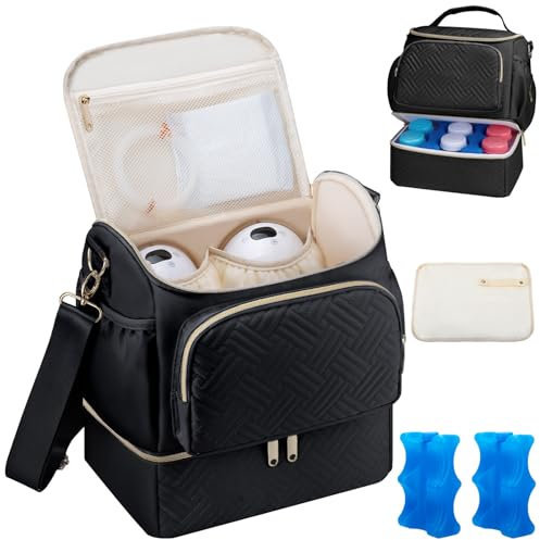 Bolsa para extractor de leche portátil con compartimento enfriador compatible con Willow/Elvie/Medela/Momcozy M5/S12 Pro, bolsa de viaje para leche materna con bolsa de hielo y alfombrilla, bolsa de