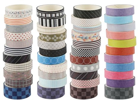 Tikplus 44 Rollen Washi Tape Set, 2 Größe Regenbogenfarben Masking Tape, Beschreibbar Klebeband Bunt für Planer Scrapbook, Bullet Journals, DIY Handwerk