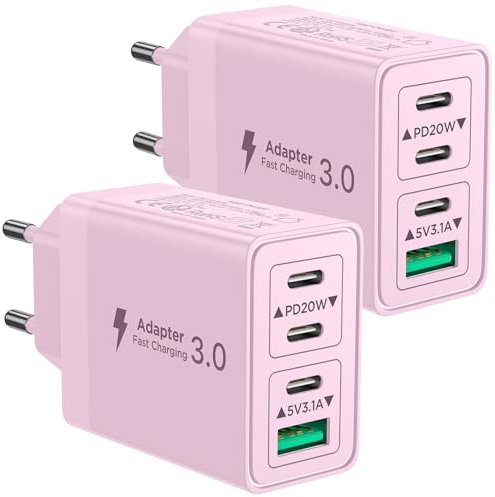 2-Pack USB C Ladegerät, Aioneus 4-Port Netzteil USB C Stecker 40W Schnellladegerät PD 3.0 Power Adapter USB Ladegerät Mehrfach für iPhone 16 15 Plus 14 Pro Max 13 Pro 12 Mini 11,Samsung,Handys Charger