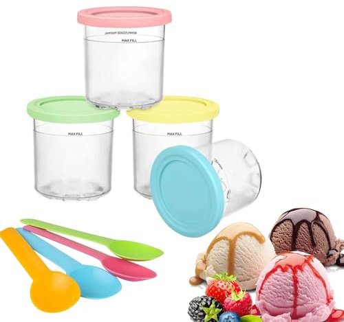 Landrain Lot de 4 récipients de luxe pour la crème glacée Ninja Creami, avec couvercle et cuillère, compatibles avec les sorbetières Nc299am C300s Series