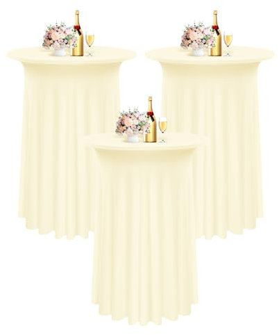3 Packs Spandex Cocktail Tischdecke mit Röcken 80 x 110cm, beige Stretch Cocktail Tischtuch für hohen Tisch, Cocktail Runde Tisch Cover für Bar Hochzeit Cocktail Party Banketttisch (Beige)