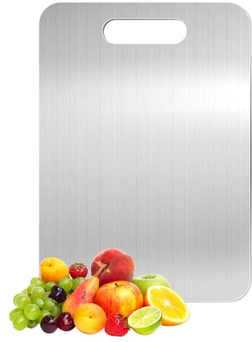 BDHYYM Titanium Cutting Board, Schneidebrett Edelstahl, Doppelseitiges Schneidebret in Lebensmittelqualität, Titan Schneidebrett Metall für Fleisch, Brot, Gemüse, Obst Schneiden (34 * 23cm)