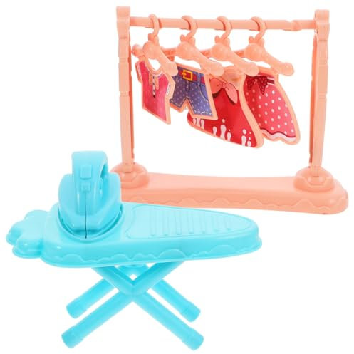 Veemoon Mini Fer à Repasser avec Table Et Porte-vêtements Miniature Accessoires De Maison De Poupées Décoration Lifelike Et Amusante