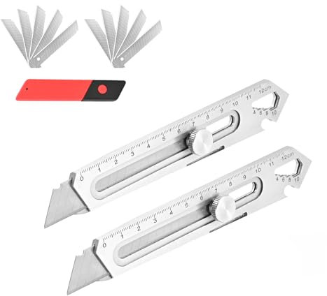 Dachiy Paquet de 2 Cutter Professionnel Rétractable En Acier Inox Avec 10 Lames (18 mm), Couteau Utilitaire Polyvalent De Précision, Mécanisme De Changement Rapide Pour Bureau, Maison