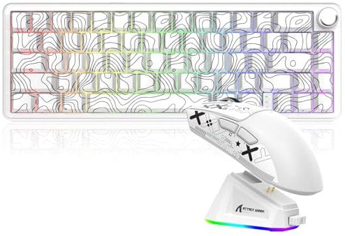 MAMBASNAKE X ATTACK SHARK X65PRO HE Rapid Trigger Magnetic Switch Keyboard with X11 Ultralight Mouse, Tri-mode Wireless Keyboard and Mouse Combo, 0.01mm RT Accuracy, 8K Polling Rate, 22K DPI - White