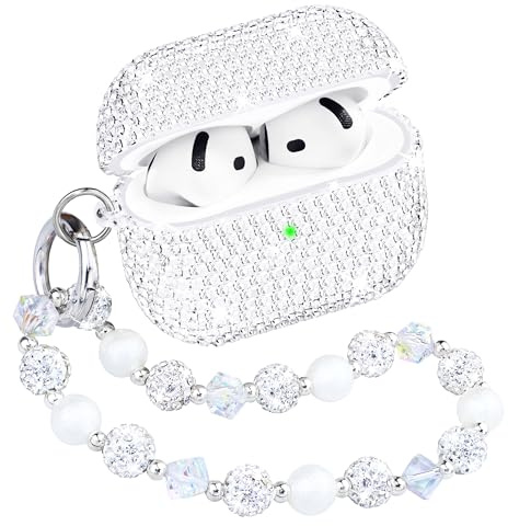 Topgraph Kompatibel mit AirPods 4 Hülle Diamant Glitzer Schutzhülle für Airpods 4. Generation mit Schlüsselanhänger für Mädchen Frauen (Front-LED Sichtbar) Silber
