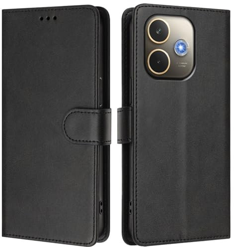 Étui en cuir synthétique compatible avec le smartphone OPPO A5 PRO 5G avec [porte-cartes de crédit] [blocage RFID], étui de protection à rabat en cuir synthétique pour homme et femme, noir