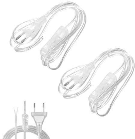 joonnair 2x1,8m Cable con Interruptor Y Enchufe, Cable Electrico Transparente para Lampara para LáMpara Y DIY, Cable Desnudo de Dos Agujas Cable con Interruptor Enchufe, Enchufe Europeo 230v 150w