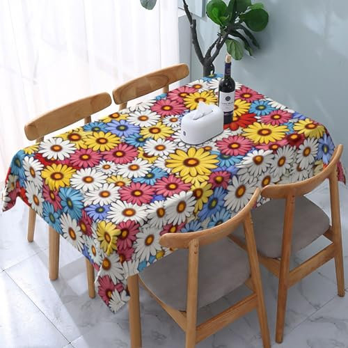 Tischdecke abwischbar Rechteck 52x70in(130x180cm) Garten tischdecke mit Bunte Gänseblümchen Motiv, Dekorative Tischdeko für KücheEsszimmer tischdecke Outdoor wetterfest