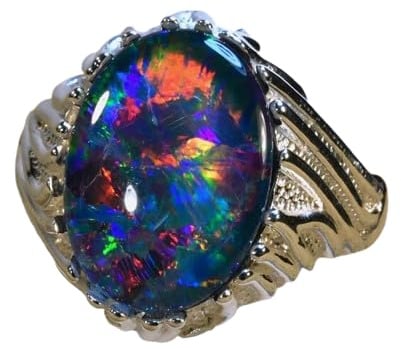 Großer echter natürlicher australischer schwarzer Feueropal-Edelstein, handgefertigter Solitärring für Herren, massives 925er-Silber, alle Silber/Edelsteine, schwarzer Opal