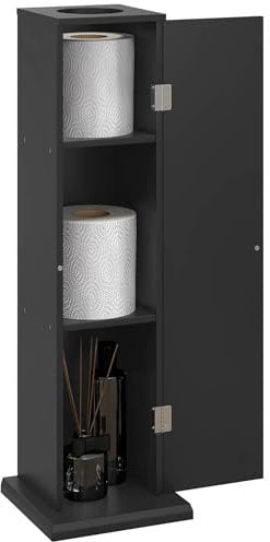 HOMCOM Meuble Salle de Bain Support Papier Toilette 3 Niveaux + Sortie Papier, Porte-Papier Toilette, Gain de Place, pour Petits espaces, Noir