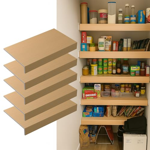 Gideio Drahtregal-Abdeckung für Speisekammer, Schrank, Küche, wasserdichte PVC-Holzoptik, Drahtregal-Abdeckungen für Regale, Mehrfachmontage ohne Werkzeug, 5 Stück