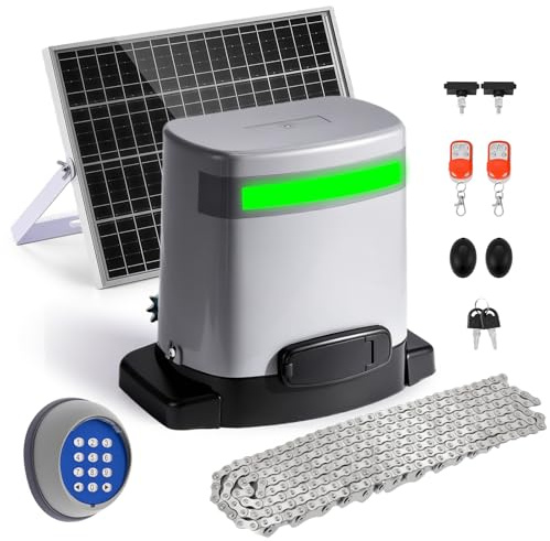 Spolehli 1300lb Solar Sliding Gate Opener, Chain Drive with WiFi & Keypad
